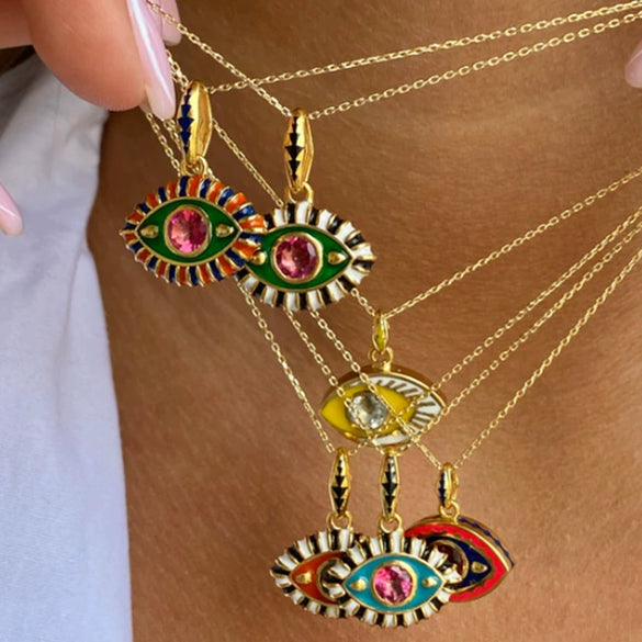 Titanium Steel Devil's Eye Necklace Electroplated Ochain Colorful Style