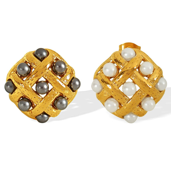 316L Stainless Steel Diamond Pearl Earrings Retro Antique Fashion Electroplating