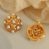 316L Stainless Steel Diamond Pearl Earrings Retro Antique Fashion Electroplating