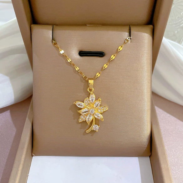 Titanium Steel Diamond Zircon Geometric Design Live Necklace