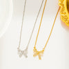 Titanium Steel Diamondencrusted Bow Ochain Necklace With Geometric Design And Electroplating Treatment