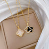 Titanium Steel Diamondencrusted Geometric Fourleaf Flower Cartoonstyle Female Necklace