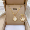 Titanium Steel Diamondencrusted Geometric Fourleaf Flower Cartoonstyle Female Necklace