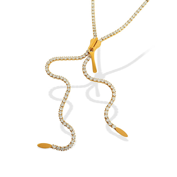 316L Stainless Steel Diamondencrusted Zipper Long Necklace For Women Cold Style Electroplated