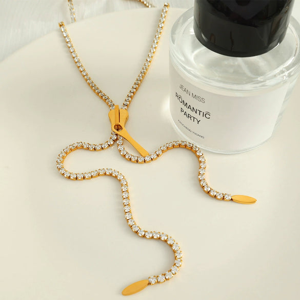 316L Stainless Steel Diamondencrusted Zipper Long Necklace For Women Cold Style Electroplated