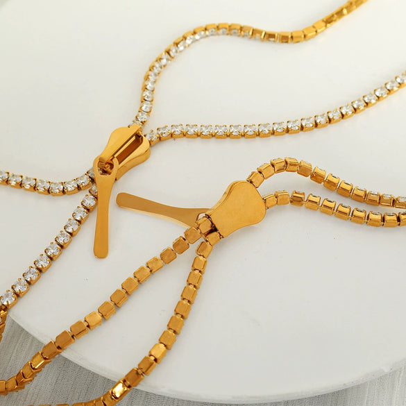 316L Stainless Steel Diamondencrusted Zipper Long Necklace For Women Cold Style Electroplated