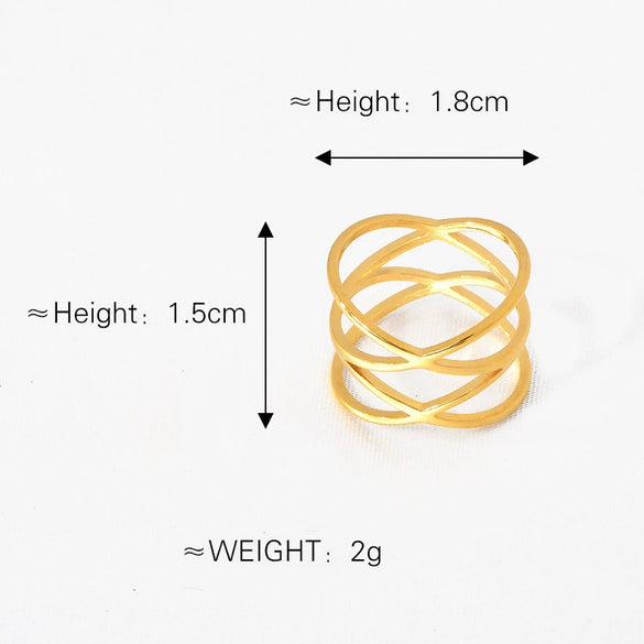 Titanium Steel Double Cross Hollow Geometric Women's Ring Electroplated Hand Jewelry