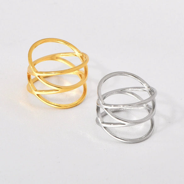 Titanium Steel Double Cross Hollow Geometric Women's Ring Electroplated Hand Jewelry