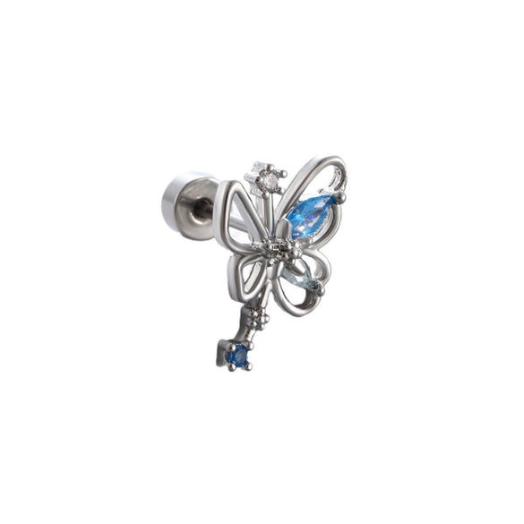 Titanium Steel Double Head Screw Ear Nail With Butterfly Flower And Insect Pattern Lovely Style For Women
