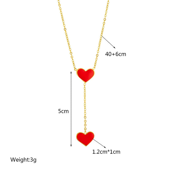 Titanium Steel Double Heart Clavicle Chain With Geometric Pattern And Electroplating Design