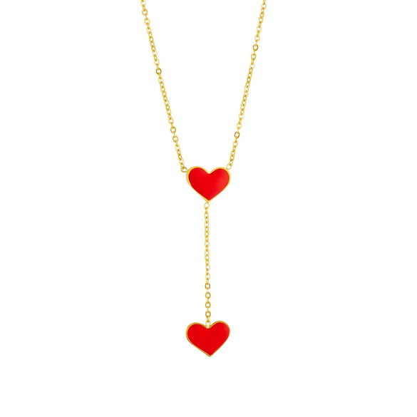 Titanium Steel Double Heart Clavicle Chain With Geometric Pattern And Electroplating Design