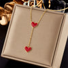 Titanium Steel Double Heart Clavicle Chain With Geometric Pattern And Electroplating Design