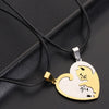 Titanium Steel Double Heart Puzzle Cat Couple Pendant Necklace With Rope Chain Electroplated Simple Unisex Jewelry