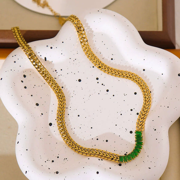 Titanium Steel Double Layer Inlaid Zirconium U Shaped Clavicle Chain With Cuban Chain Stitching Zir Pendant Electroplated Retro Fashion Accessory