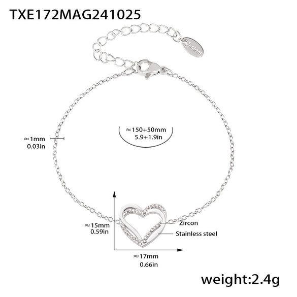 316L Stainless Steel Double Layer Love Inlaid Zircon Clavicle Necklace Bracelet Pvd Gold Plated Niche Style
