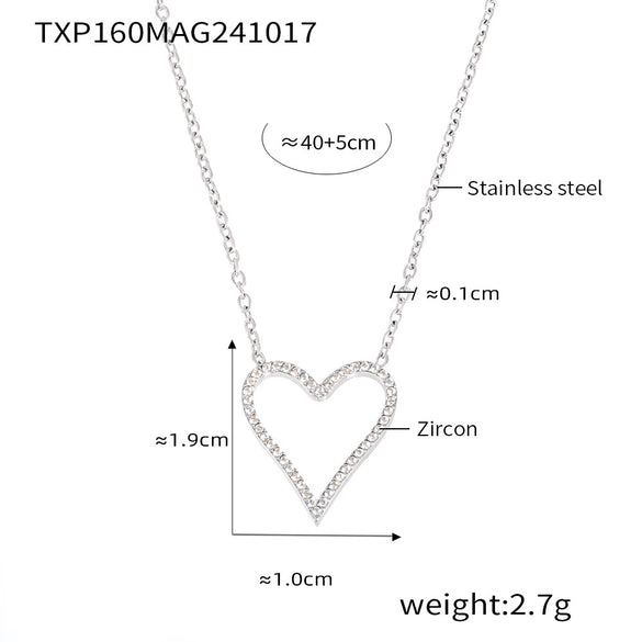 316L Stainless Steel Double Layer Love Inlaid Zircon Clavicle Necklace Bracelet Pvd Gold Plated Niche Style