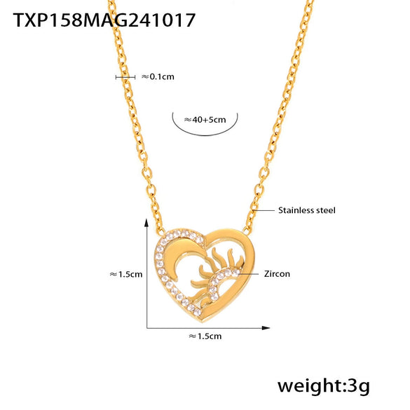 316L Stainless Steel Double Layer Love Inlaid Zircon Clavicle Necklace Bracelet Pvd Gold Plated Niche Style