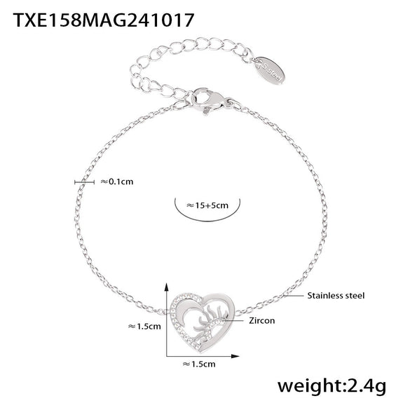 316L Stainless Steel Double Layer Love Inlaid Zircon Clavicle Necklace Bracelet Pvd Gold Plated Niche Style