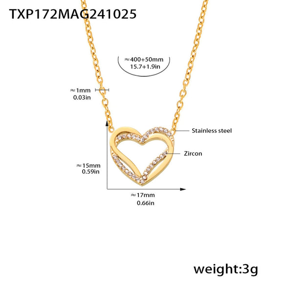 316L Stainless Steel Double Layer Love Inlaid Zircon Clavicle Necklace Bracelet Pvd Gold Plated Niche Style