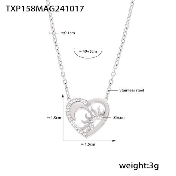 316L Stainless Steel Double Layer Love Inlaid Zircon Clavicle Necklace Bracelet Pvd Gold Plated Niche Style