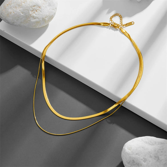 Titanium Steel Double Layer Overlapping Necklace Geometric Cartoon Style Vacuum Electroplated In Furnace