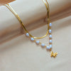 Titanium Steel Double Layer Pearl Frosted Three Dimensional Butterfly Pendant Clavicle Chain For Women With Electroplating Treatment And Bow Tie Pattern