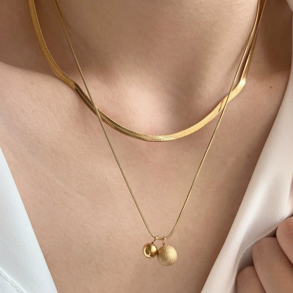 Titanium Steel Double Layer Stacked Ball Snake Bone Chain For Women With Electroplating And Simple Design