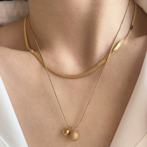 Titanium Steel Double Layer Stacked Ball Snake Bone Chain For Women With Electroplating And Simple Design