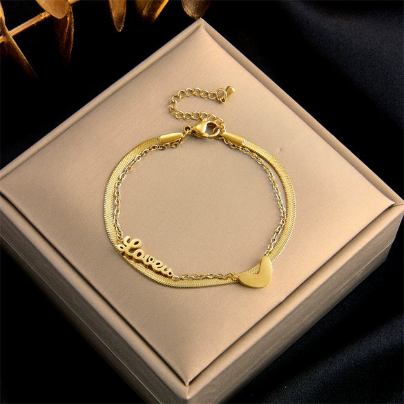 Titanium Steel Double Layer Stacked Love English Letter Electroplated Women's Bracelet