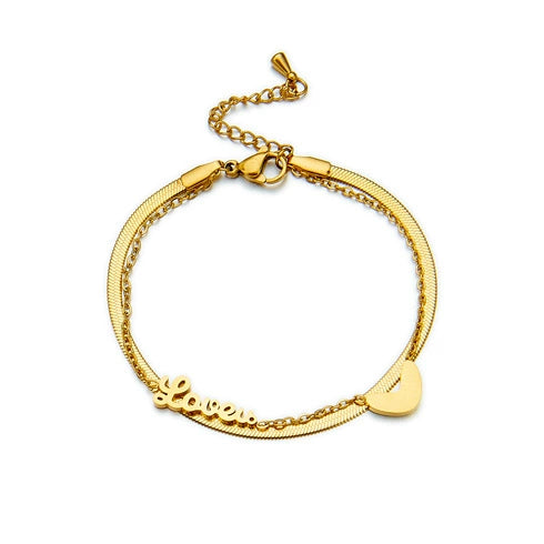 Titanium Steel Double Layer Stacked Love English Letter Electroplated Women's Bracelet