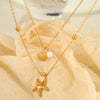 316L Stainless Steel Double Layer Starfish Shell Clavicle Chain Stacked Necklace Vacuum Plated 18K Gold For Women Simple Natural Style