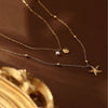 Titanium Steel Double Layer Starfish Shell Stacked Clavicle Chain Necklace Vacuum Plated 18K Gold