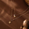 Titanium Steel Double Layer Starfish Shell Stacked Clavicle Chain Necklace Vacuum Plated 18K Gold
