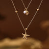 Titanium Steel Double Layer Starfish Shell Stacked Clavicle Chain Necklace Vacuum Plated 18K Gold