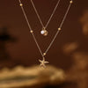 Titanium Steel Double Layer Starfish Shell Stacked Clavicle Chain Necklace Vacuum Plated 18K Gold