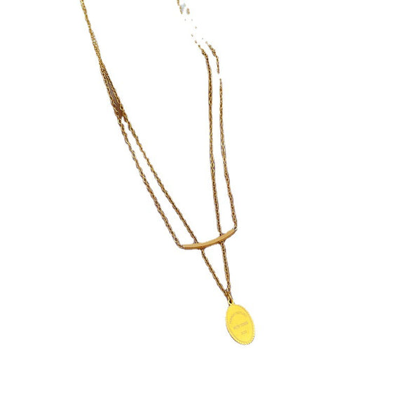 Titanium Steel Double Layer Wafer Necklace With Electroplating Geometric And Cartoon Style