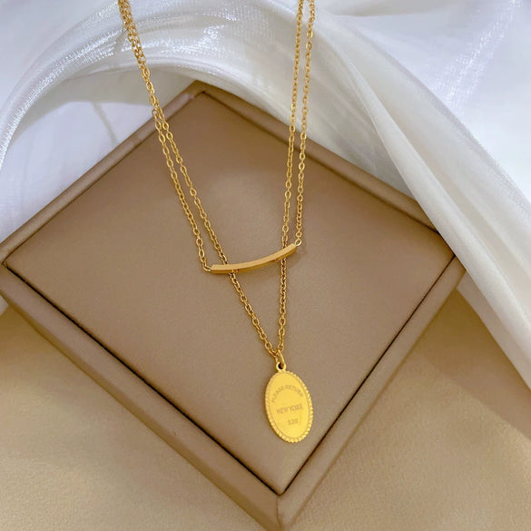 Titanium Steel Double Layer Wafer Necklace With Electroplating Geometric And Cartoon Style