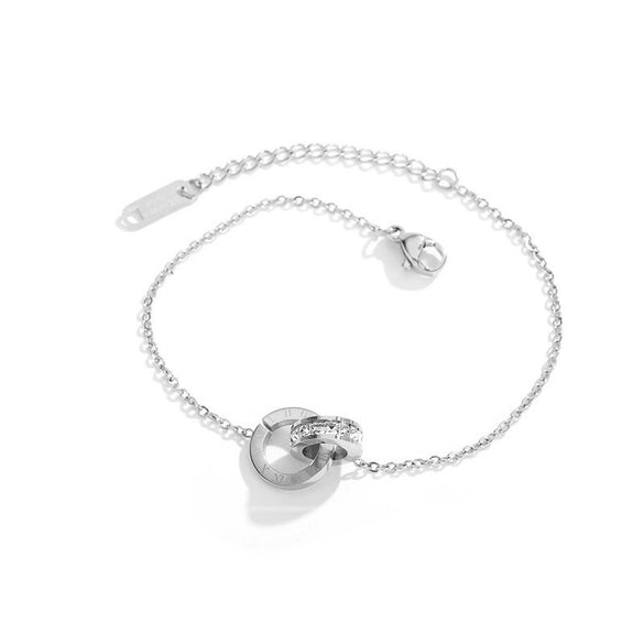 Titanium Steel Double Ring Bracelet For Women With Roman Numerals Pattern Light Luxury Style Electroplated