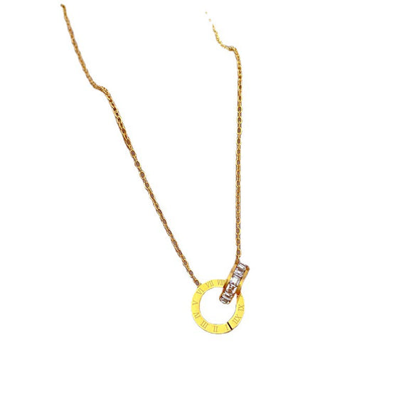Titanium Steel Double Ring Furnace Real Gold Necklace With Geometric Pattern Electroplating For Female Light Luxury Ultra Simple Style Cartoon And Flower Design