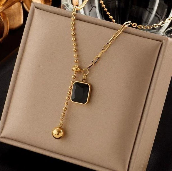 Titanium Steel Double Sided Letter Pendant Clavicle Necklace With Rectangular Drop Electroplated Unisex Jewelry