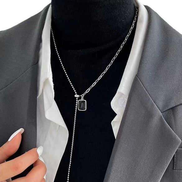Titanium Steel Double Sided Letter Pendant Clavicle Necklace With Rectangular Drop Electroplated Unisex Jewelry