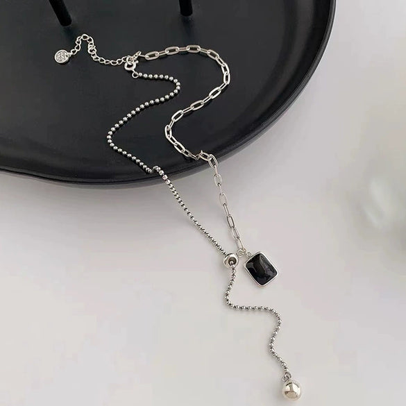 Titanium Steel Double Sided Letter Pendant Clavicle Necklace With Rectangular Drop Electroplated Unisex Jewelry