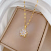 Titanium Steel Doublelayer Flower Geometric Microinlaid Electroplated Women's Necklace Earrings Set