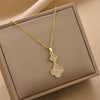 Titanium Steel Doublelayer Fourleaf Clover Necklace With Mixed Gemstone Inlay Electroplating Oshaped Chain For Women Geometric Natural Style
