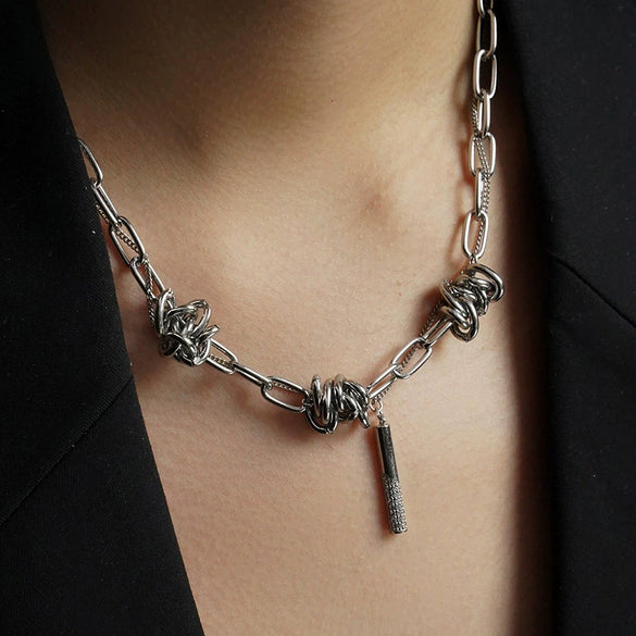 Titanium Steel Doublelayer Hiphop Unisex Clavicle Chain With Geometric Design And Electroplating Treatment Snake Bone Chain