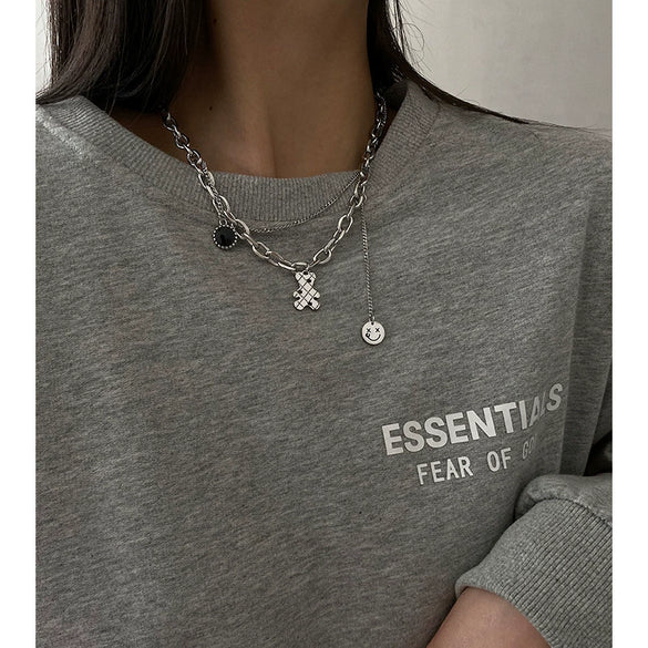 Titanium Steel Doublelayer Hiphop Unisex Clavicle Chain With Geometric Design And Electroplating Treatment Snake Bone Chain