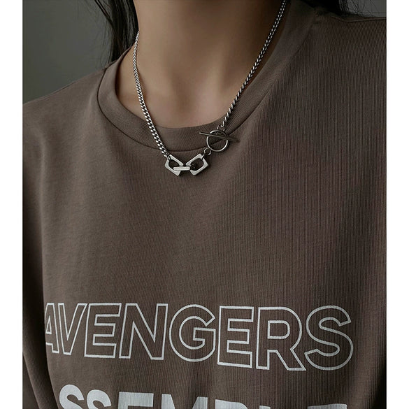 Titanium Steel Doublelayer Hiphop Unisex Clavicle Chain With Geometric Design And Electroplating Treatment Snake Bone Chain