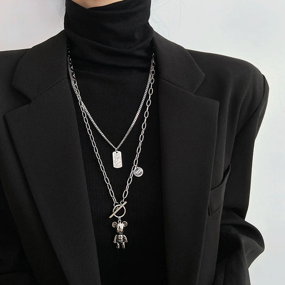Titanium Steel Doublelayer Hiphop Unisex Clavicle Chain With Geometric Design And Electroplating Treatment Snake Bone Chain