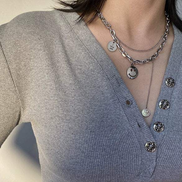 Titanium Steel Doublelayer Hiphop Unisex Clavicle Chain With Geometric Design And Electroplating Treatment Snake Bone Chain