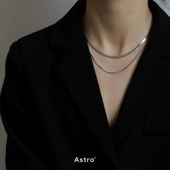 Titanium Steel Doublelayer Hiphop Unisex Clavicle Chain With Geometric Design And Electroplating Treatment Snake Bone Chain